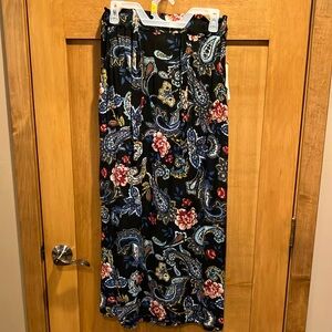 French Laundry Black and Blue Paisley Floral Maxi Skirt Sz S